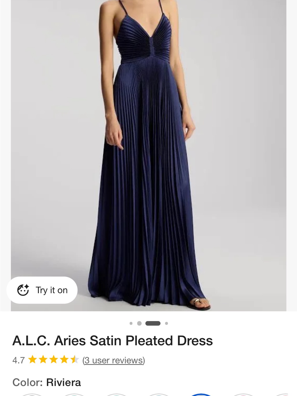 A.L.C. Midnight Blue Pleated Spaghetti Strap Maxi Dress — image 3 of 5